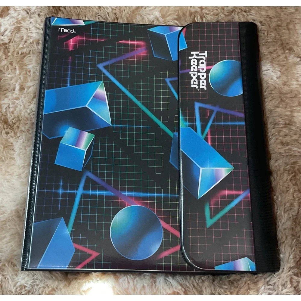 Mead Trapper Keeper Binder Retro Synthwave Geometric 3-Ring with 2 Portfolios